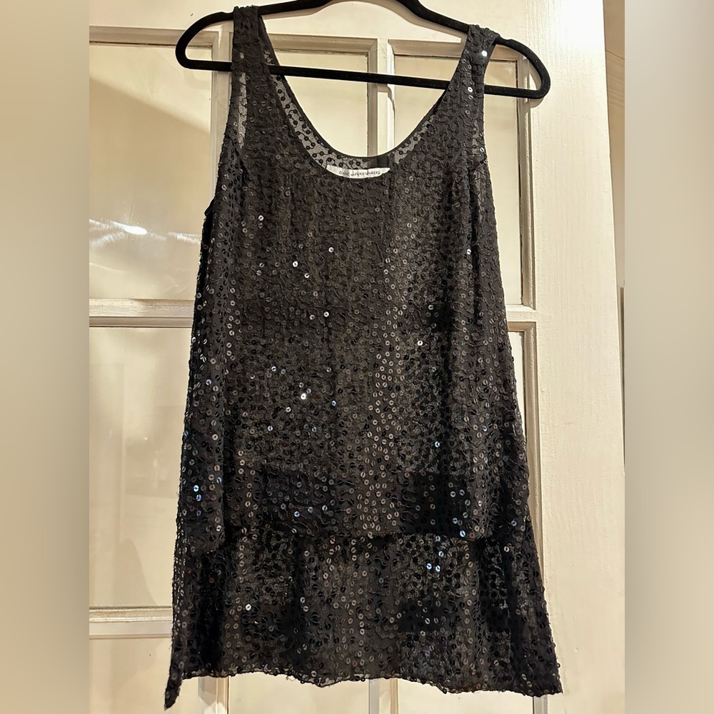 Diane Von Furstenberg Black Sequin Tank Top High Low